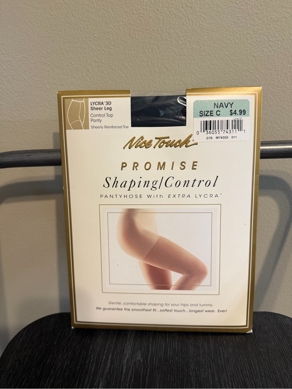 Vintage Nice Touch Promise Lycra 3D Navy Control Top Pantyhose Size C NOS
